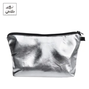 Женские дорожные сумки для макияжа из искусственной кожи, серебристые портативные косметички на молнии, органайзер для косметики