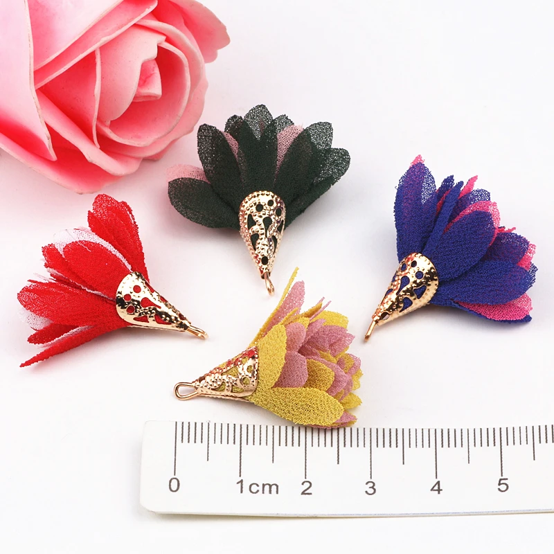 100 шт Смешанные цвета ручной работы 28 мм цветок Кисточки отделка атласная ткань