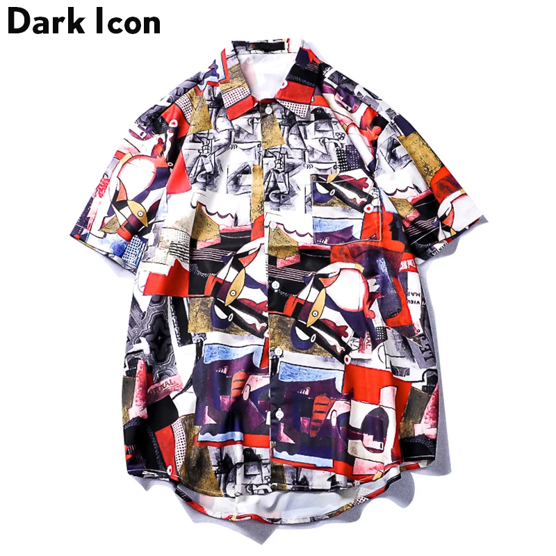 Мужская рубашка с отложным воротником Dark Icon уличная в гавайском стиле принтом