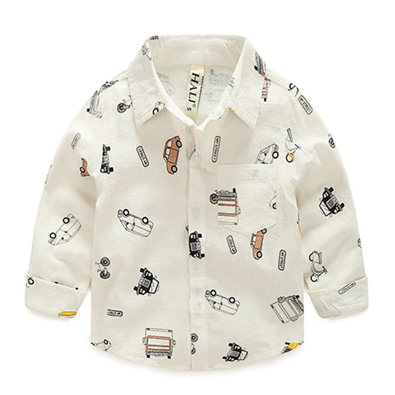 

Рубашки для мальчиков, весна-осень, из 100% хлопка, с принтом машины