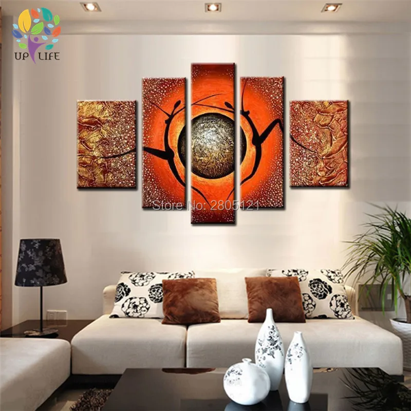 

hand made thick textured 5 pcs canvas modular painting good day abstract orange wall art happy time abstract nude dancer picture