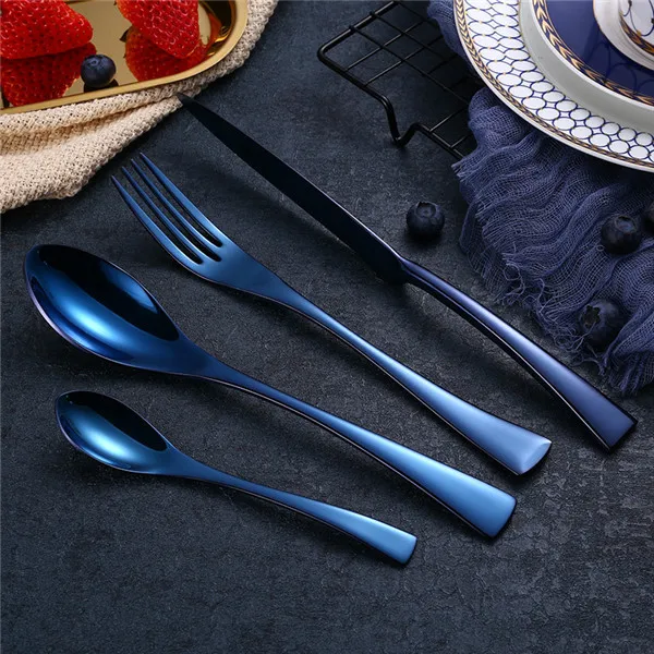 1 sets 4pcs Вилки, ножи, ложки, черный набор столовых приборов из нержавеющей стали, столовая посуда, набор серебряных изделий, столовый нож, вилка, Западный набор еды - Цвет: 1 sets 4pcs