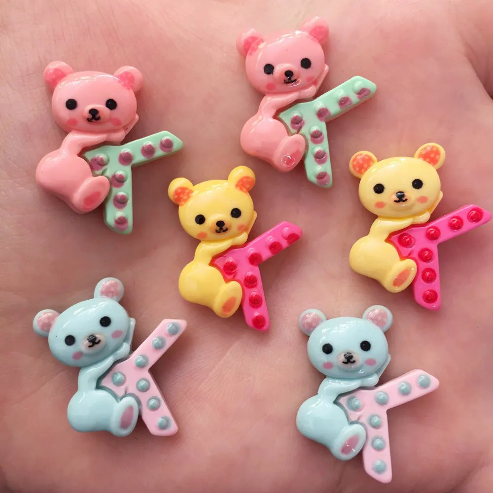 Новый микс 20 шт Смола Прекрасный Мини Красочный медведь плоский задний камень