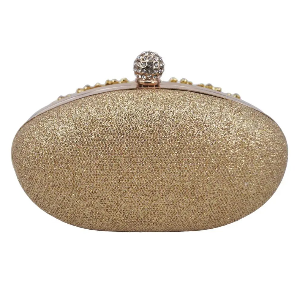 oval Gold Silver Crystal Evening Bags with Chain Luxury Clutch Bags Female Wedding Purse Bags