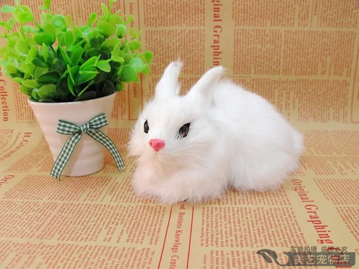 

simulation small white rabbit 14x9x10cm toy model polyethylene&furs rabbit model home decoration props ,model gift d060