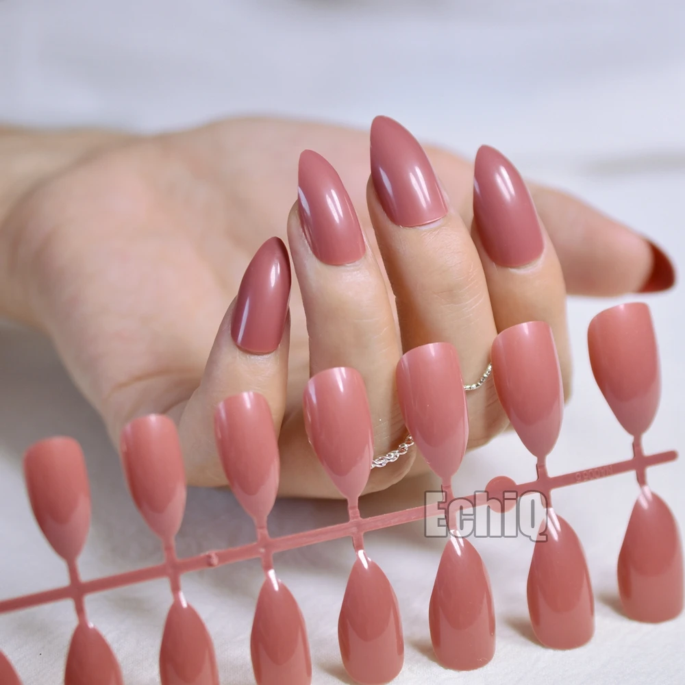 Dusty Cedar модные шпильки накладные ногти острые яркие красные поддельные ногти для повседневной носки на дереве ногтей 24 шт