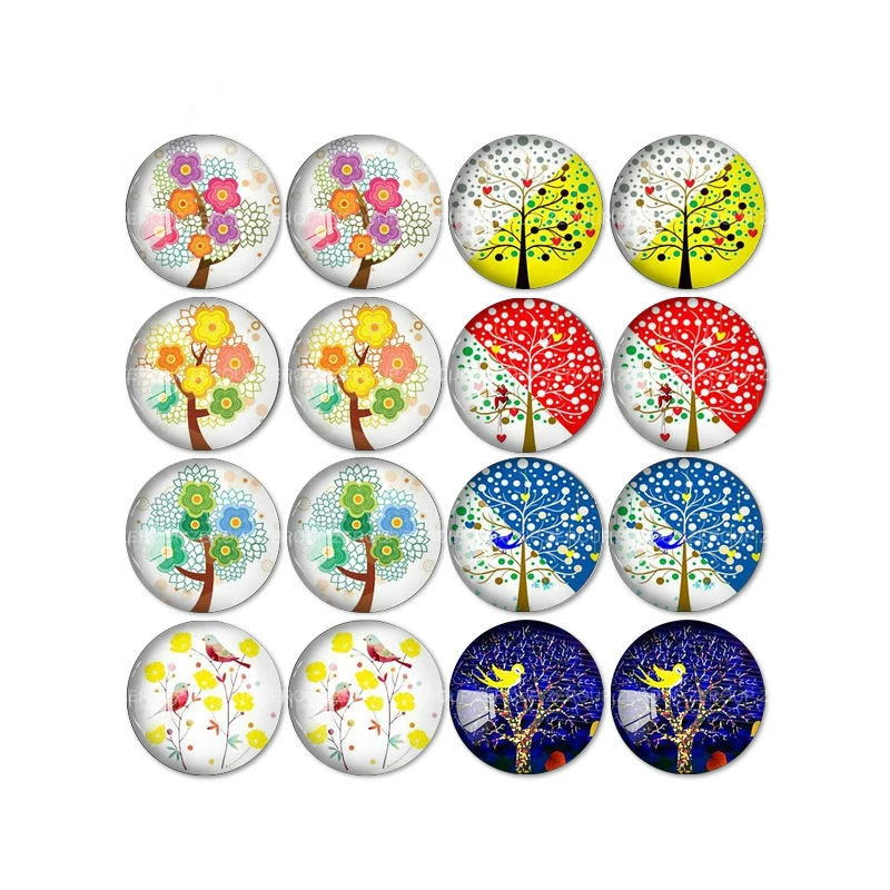 

ZEROUP 16pcs Round Glass Cabochon New Tree Branch Pictures Mixed Pattern Fit Base Earring Setting for Jewelry Flatback