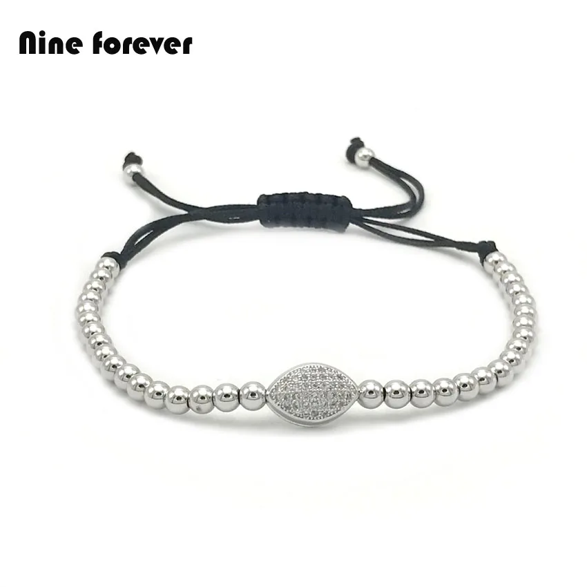 Nine forever Micro Paved Clear CZ Turkey eye Braiding Macrame Bracelet beads charm bracelets &amp bangles for women bileklik | Украшения и