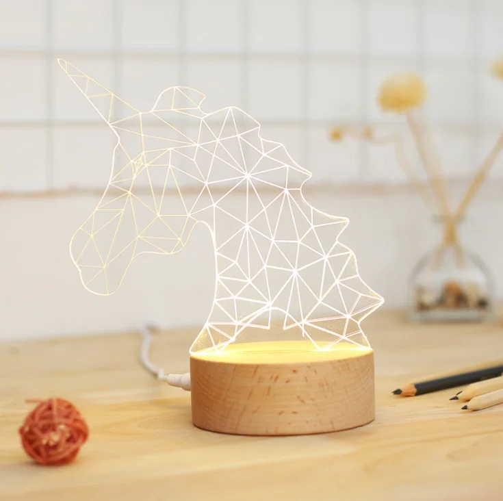 LED Единорог светящийся атмосферный свет с USB и офисным 3D декором стола