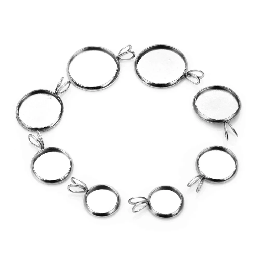 

Sauvoo 50pcs Stainless Steel Pendant Cabochon Base Silver Tone 8 10 12 14 16 18 20 25mm Round Blank Tray Bezel for DIY Jewelry