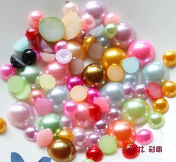 Распродажа! Смешанный полукруглый жемчуг из камни 2-12 мм в ассортименте с плоской