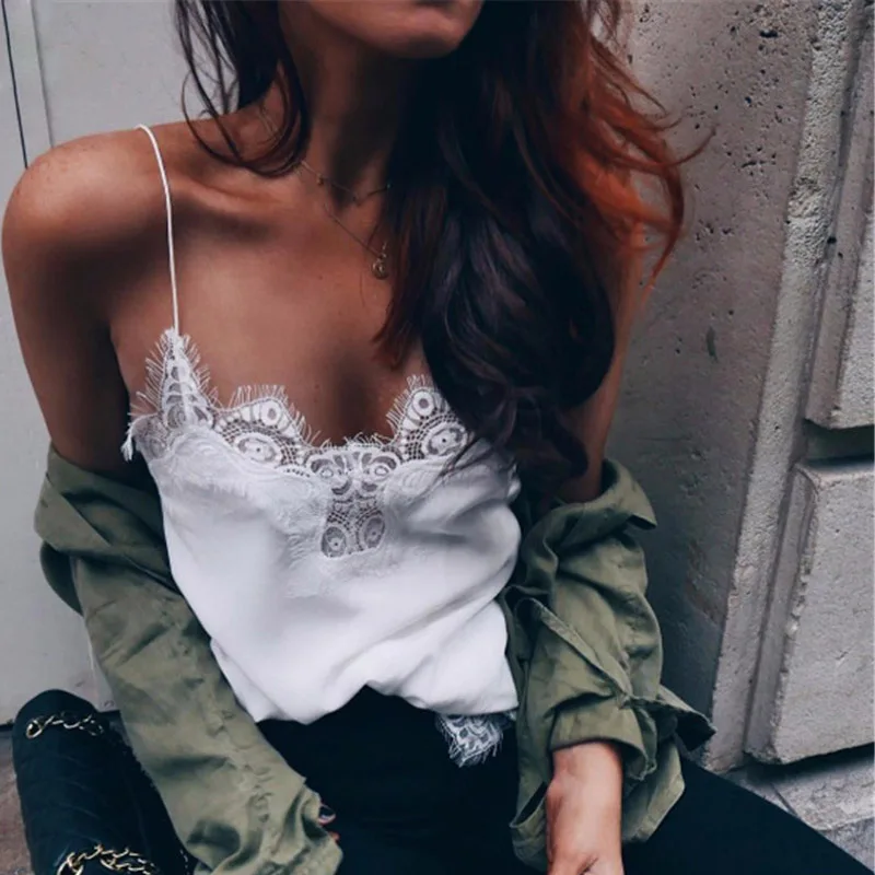 White Новые однотонные женские модные майки Regata Feminina, женские белые, черные кружевные майки, сексуальные, на бретельках, кружевные бюстгальтеры, топы - Цвет: White