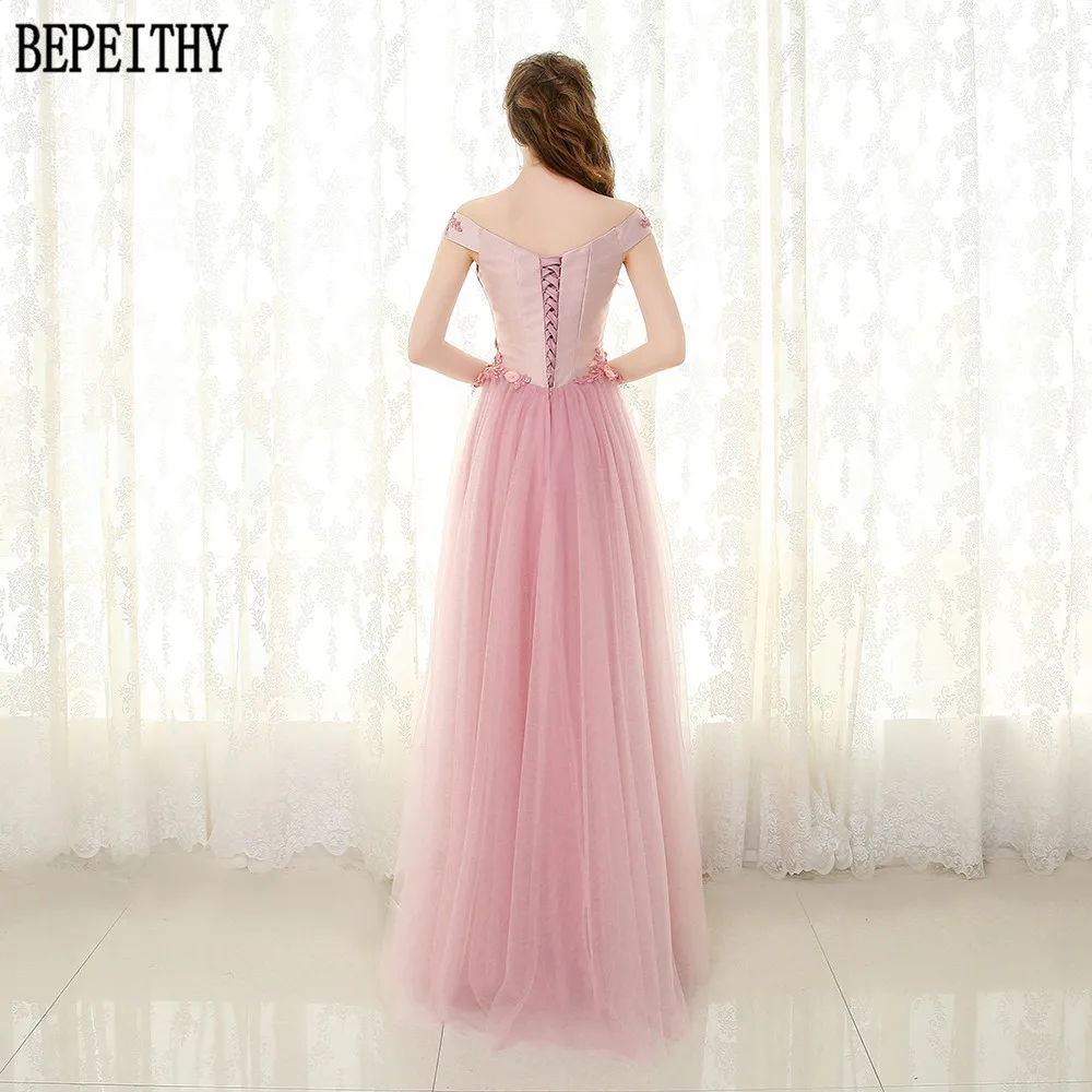 BEPEITHY vestido de festa пыльно-розовое ТРАПЕЦИЕВИДНОЕ фатиновое платье с v-образным вырезом и цветами, аппликация вечернее платье вечерние элегантные Длинное выпускное платье