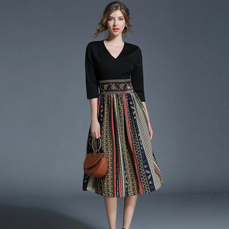 2017 женские летние Винтаж богемное шифоновое платье с принтом для девочек