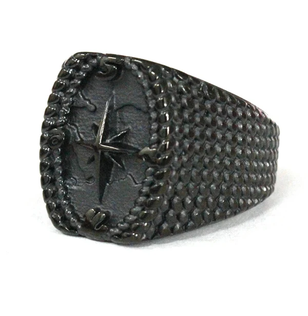 Прямая поставка Размер 7 ~ 13 черное кольцо с якорем из нержавеющей стали 316L