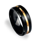 Новое поступление 8 мм ширина черные вольфрамовые кольца мужские свадебные кольца полоса рифленая поверхность с золотым покрытием скошенная Отделка Размер 7-13