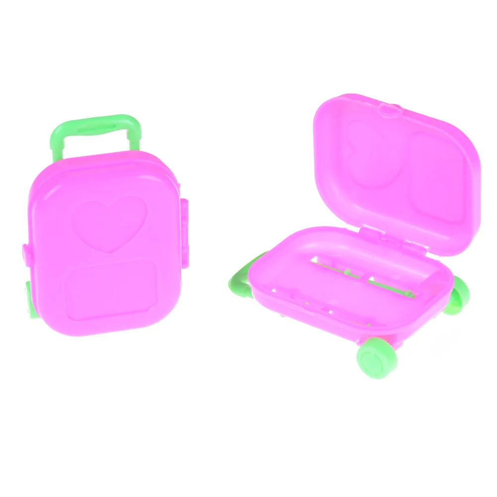 

1pcs Plastic 3D Travel Train Suitcase Luggage For Doll Toy For Children Play House Pink