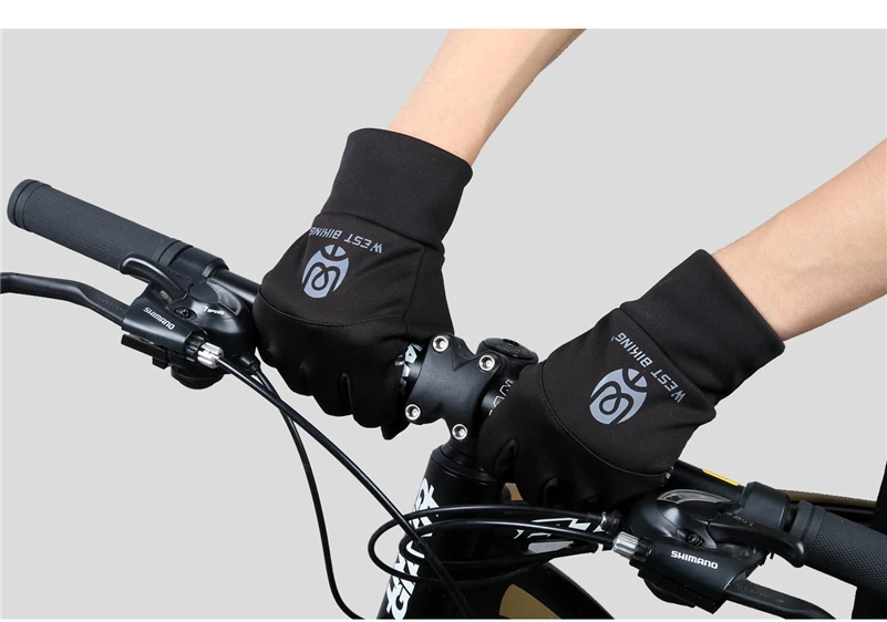 WEST BIKING, зимние перчатки для велоспорта, водонепроницаемые, с сенсорным экраном, противоскользящие, сохраняющие тепло, для спорта на открытом воздухе, MTB, шоссейные, велосипедные перчатки