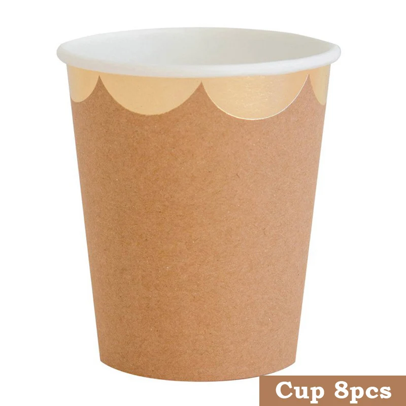 Cup 8pcs Крафт-бумага тематические вечерние Одноразовые Набор посуды бумажные тарелки и стаканы соломенные салфетки для вечеринки, дня рождения, свадьбы, карнавала - Цвет: Cup 8pcs