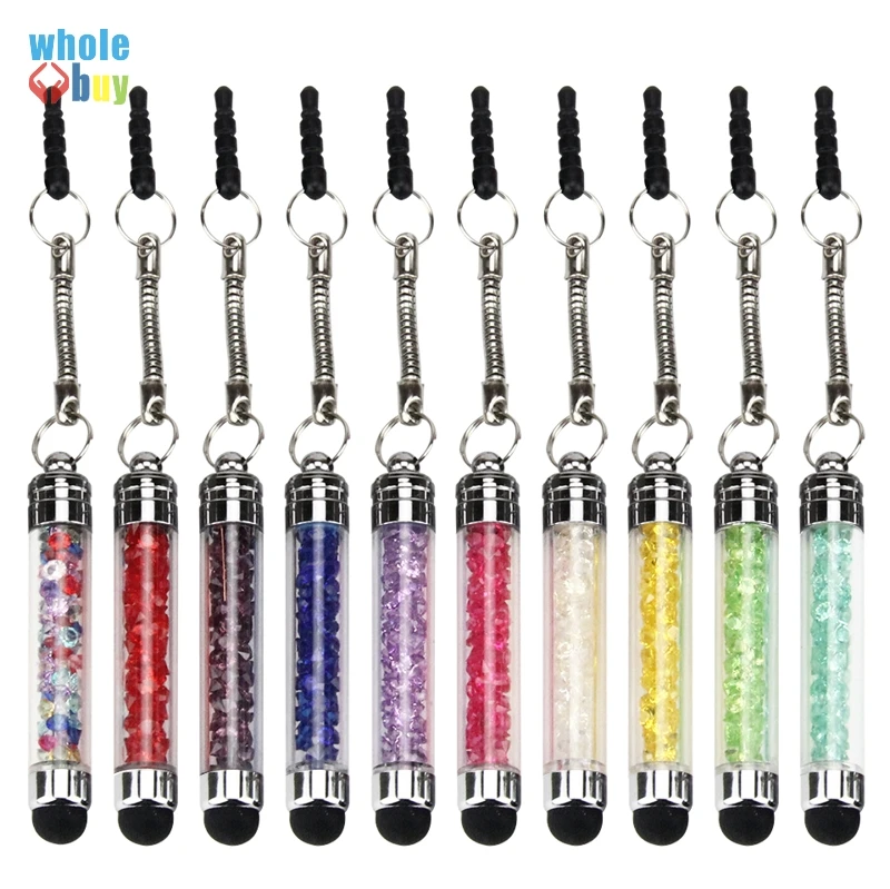 

500pcs/lot Wholesale Good Quality Dust plug Touch Pen Crystal Stylus Pen ultra-soft high sensitive For iphone iPad mobile phone