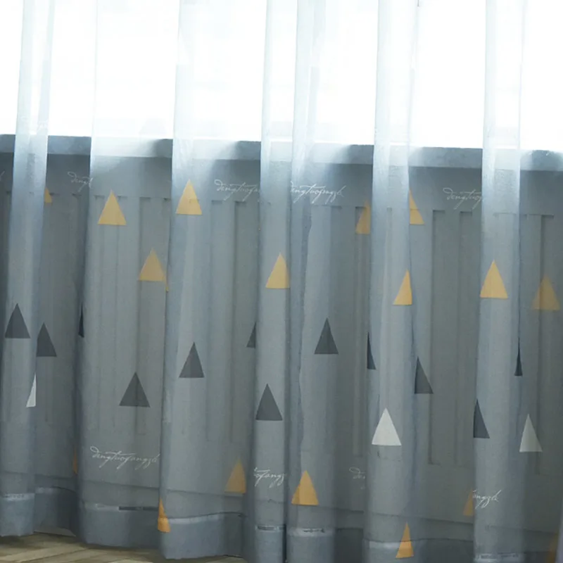 Геометрические затемненные шторы для гостиной, современные оконные шторы для спальни, для маленьких детей, для детской комнаты, с рисунком, ткань, готовая - Цвет: Tulle 1