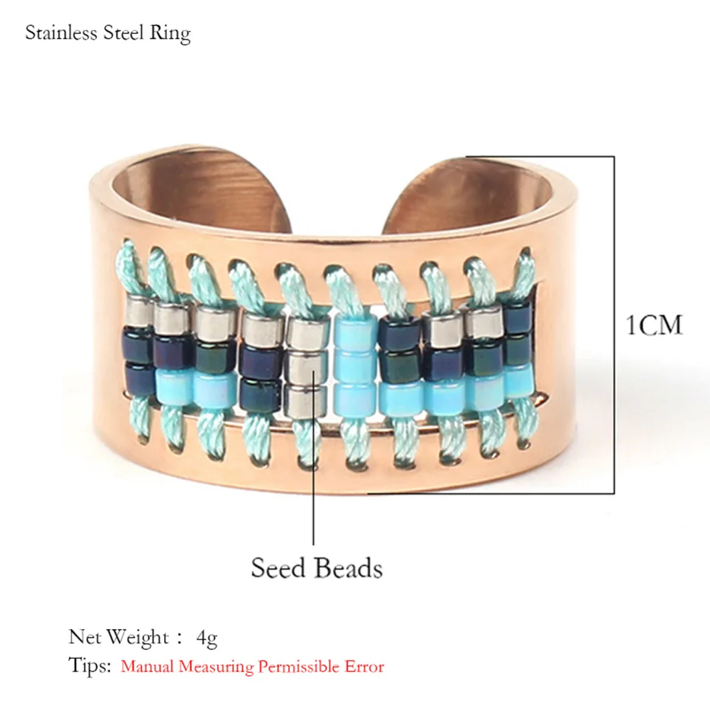 Balibali Stainless Steel Open Ring Trendy Friendship Gift for Women Seed Beads Woven Simple Style Pattern Handmade | Украшения и