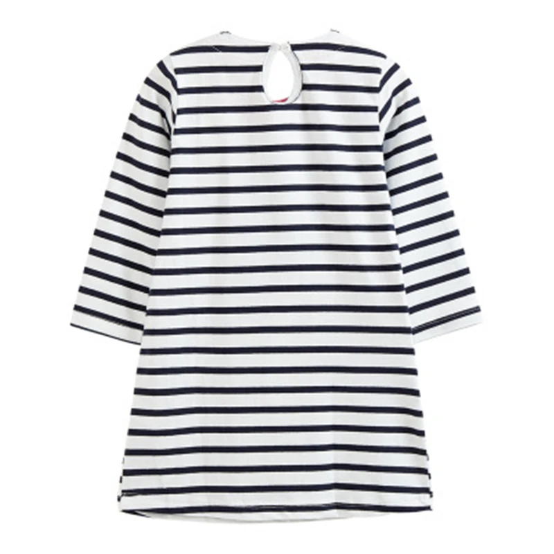 Детское хлопковое платье в черно-белую полоску средней длины с длинными рукавами