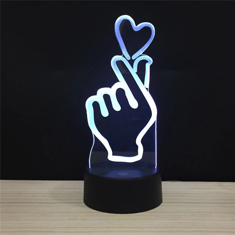 Valentine's Day colorful 3D Light love gesture action touch lights LED RGB Valentine gift present Night lamp remote lighting | Лампы и