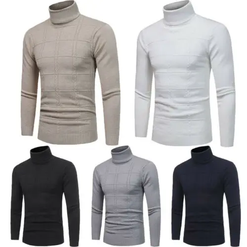 Мужской повседневный приталенный пуловер свитер вязаная водолазка термальная
