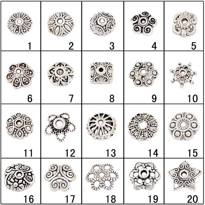 100pcs/lot antique silver alloy beads caps flower torus beads DIY jewelry accessories alloy receptacle flower hat 20 styles