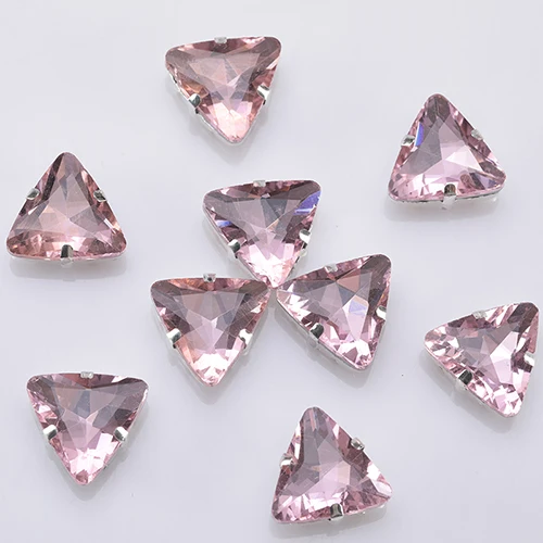 Pink Блестящие треугольные пришивные стразы с плоской задней частью, стеклянные декоративные стразы для рукоделия, хрустальные стразы для одежды, 10 шт. S058 - Цвет: Pink