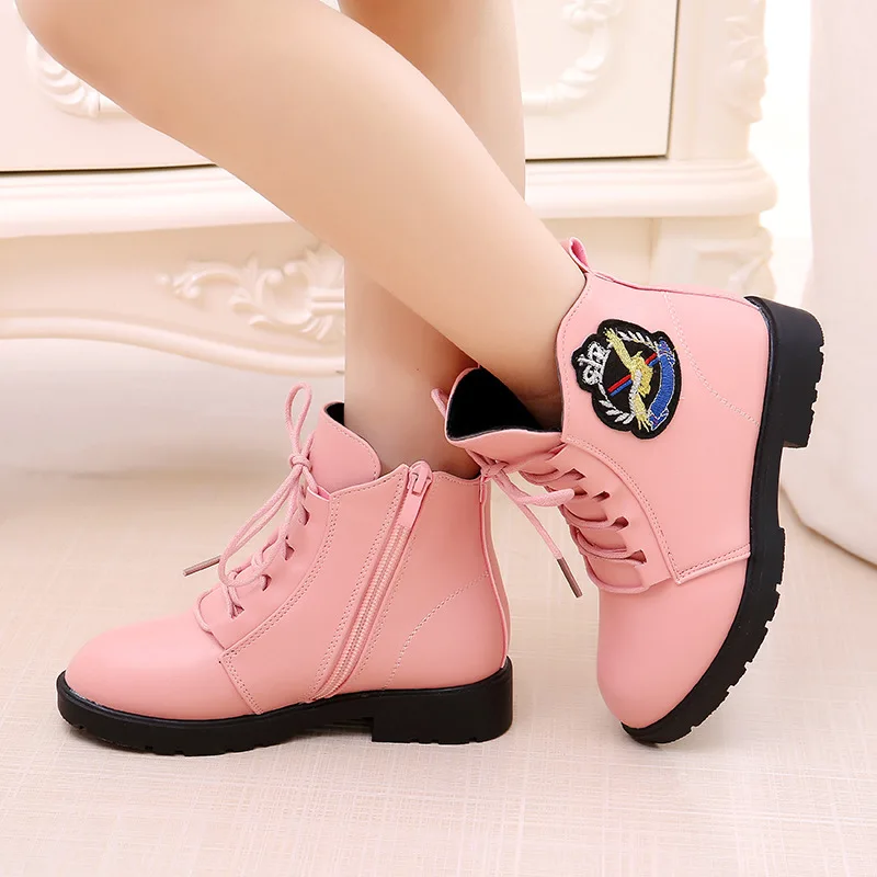 Autumn winter New Girl Martin Boots Shoes For Girls Children Warm Fashion PU Leather Waterproof Boots Kids Snow Boots Boys Shoes