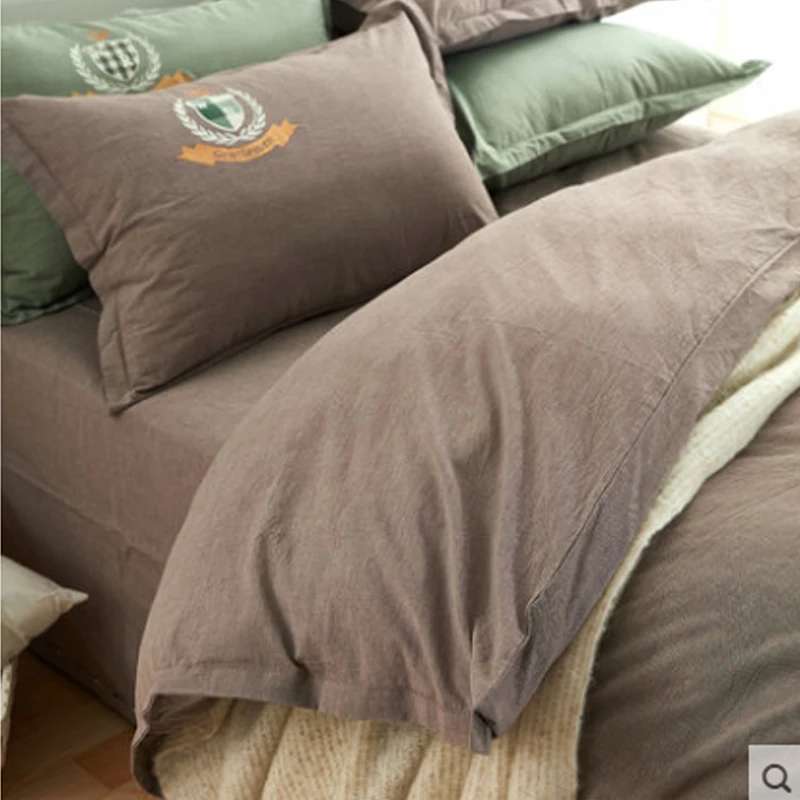 Jinpei Classic plain cotton sleeve yarn - dyed washed four piece set solid Embroidered bed textile | Дом и сад