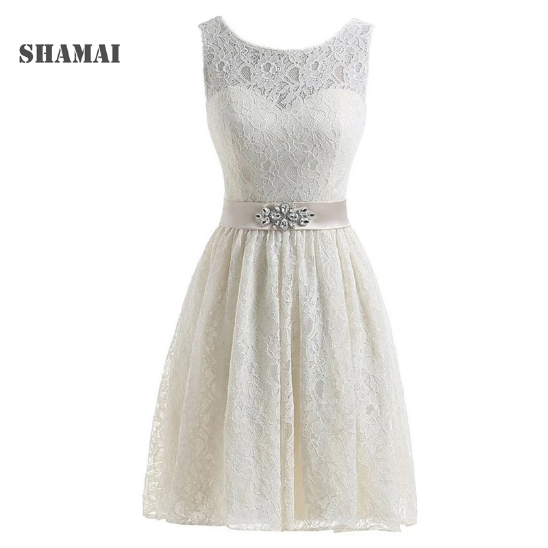 

SHAMAI Lavender Short Lace Homecoming Dresses Crystal Beading Sash Wedding Party Dresses Cheap Burgundy Bridesmaid Dresses