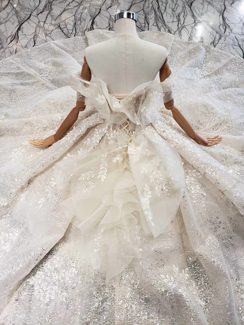 HTL510 off shoulder wedding dress shiny sweetheart appliques bridal gowns with train vestido de noiva princesa com brilho