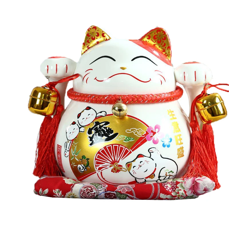 Rich Cat Red white Перепелиное яйцо 11 дюймов Керамическая Свинья-копилка, 9 дюймов Lucky Cat», «поросенок, большой Ёмкость деньги банк экономить горшок денежный ящик для детей «Человек-паук», домашний декор - Цвет: Rich Cat Red white
