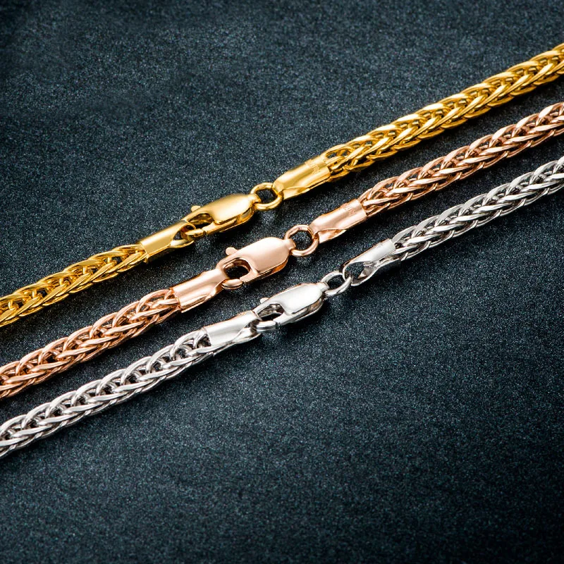 

Solid AU750 Gold Necklace Chain Men's Wheat Chain Necklace