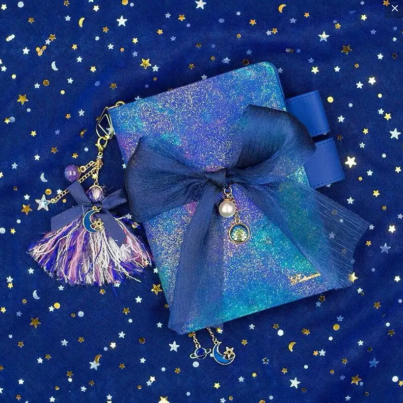 bow and tassels Новейшая модель; A5 A6 красивые Kawaii голубого цвета со звездами Bling Тетрадь журнал распорядок дня Планировщик дневник Органайзер на неделю Справочник канцелярские принадлежности - Цвет: bow and tassels