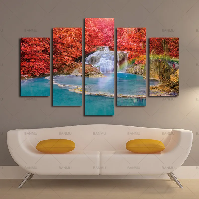 

Wall Art Canvas painting Wall Picture Landscape Paintings Red Maple Leaf Forest Wall Decora For Decor Waterfall Artwork Giclee