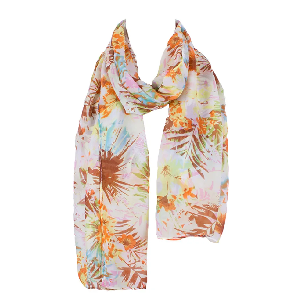 5 цветов на выбор! Модные шифоновые женские длинные шарфы с принтом листьев