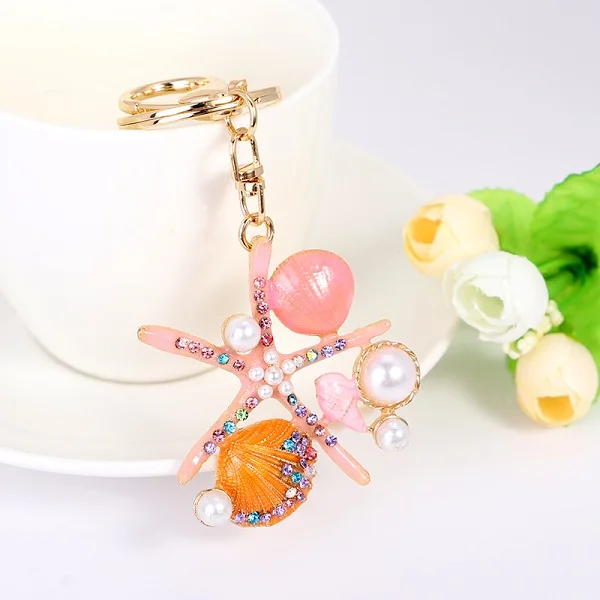 Pink EASYA 2 цвета морской мир Кристалл Морская звезда брелок Мода Имитация Жемчуга брелок-ракушка держатели для женщин сумка ключи цепи - Цвет: Pink