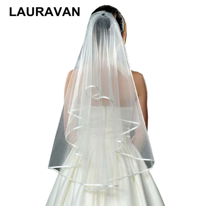 Фата свадебная двухслойная с лентой по краю элегантная простая расческой