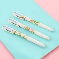 3 pcslot floral pen 4 color ballpoint roller ball pen for study writing book mark stationery office school supplies f526