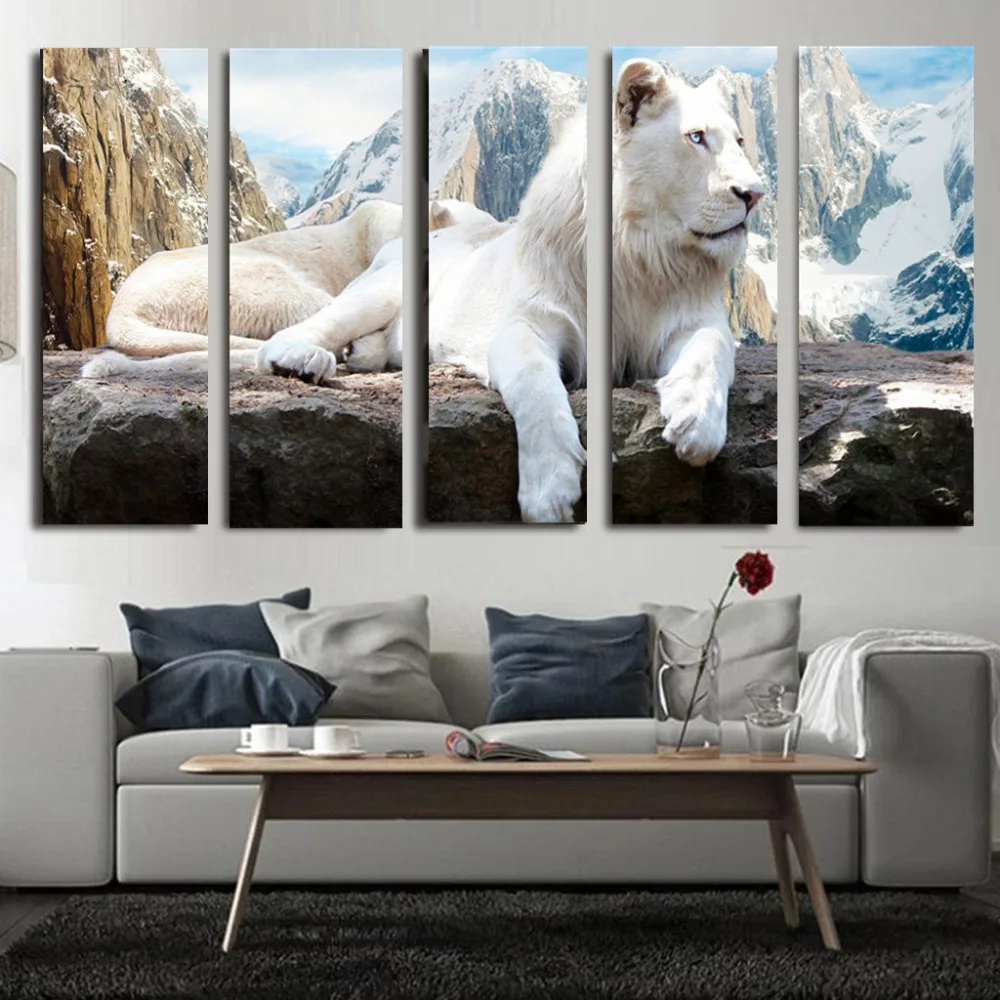 5 панелей комбинированные картины на холсте современный тигр животное холст