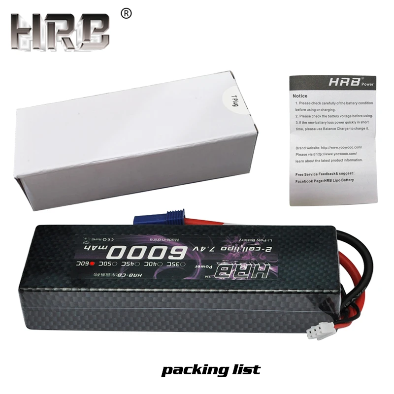 Аккумулятор hrb Lipo 2S 7,4 V 6000mAh 60C XT60 T Deans TRX EC5 XT90 RC части жесткий чехол для Traxxas самолеты автомобили лодки 4x4 1/8 1/10