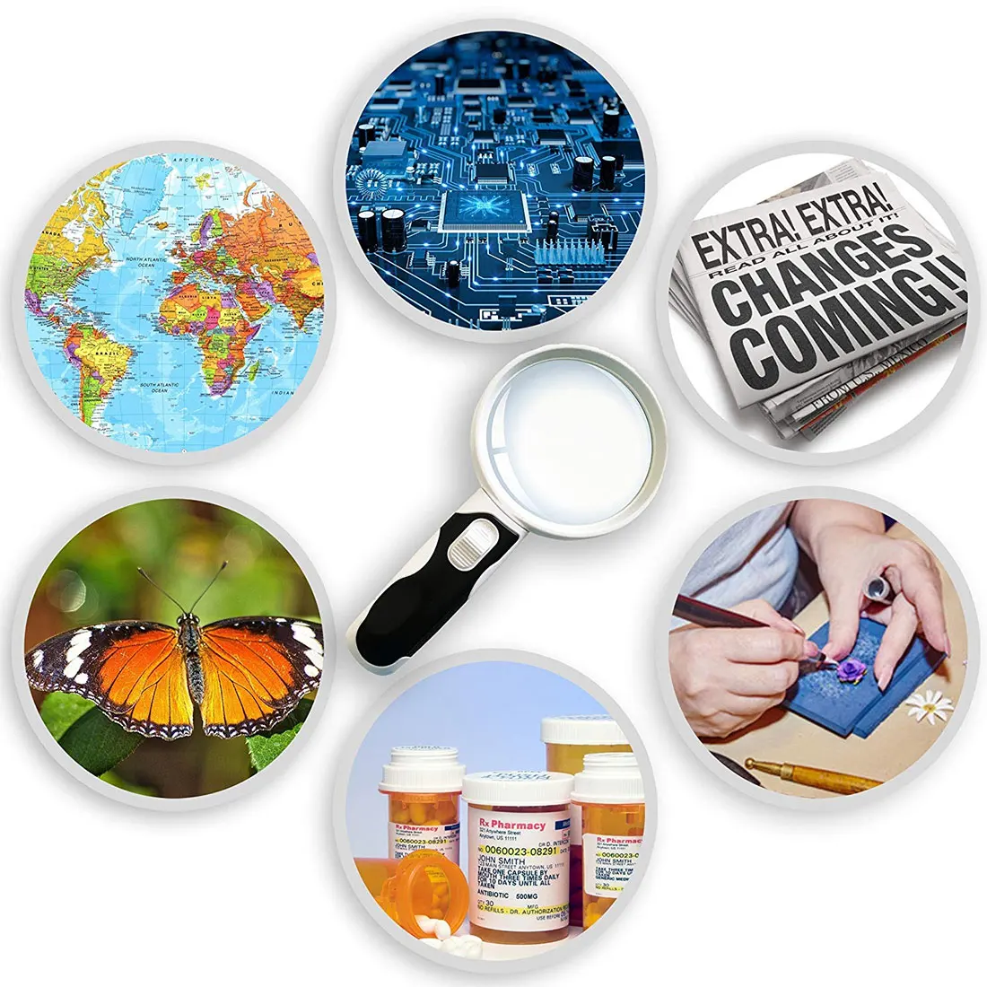 20 раз оптическая ручная Лупа со светодиодной подсветкой для чтения 90 мм