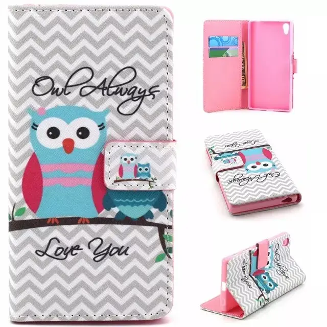 Разноцветная Pattern Пульсация Сова Слот Для Карты Бумажник PU Кожа Стенд Флип Дело