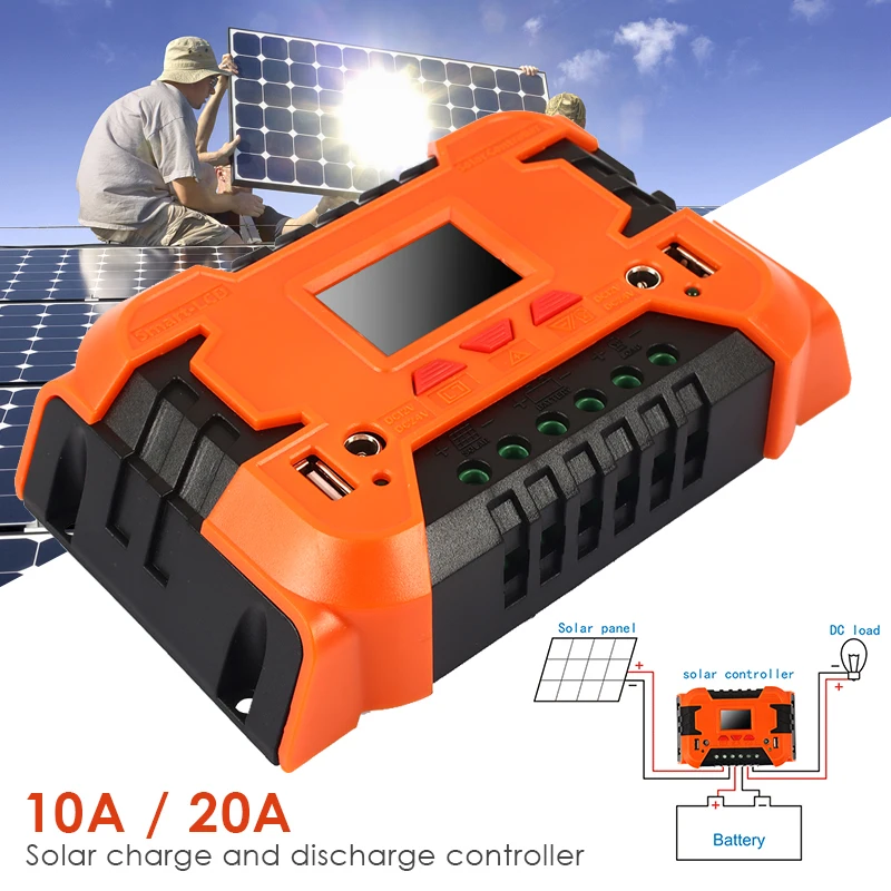 Vehemo 10A 20A ШИМ Солнечный контроллер заряда энергии солнечной батареи Регулятор