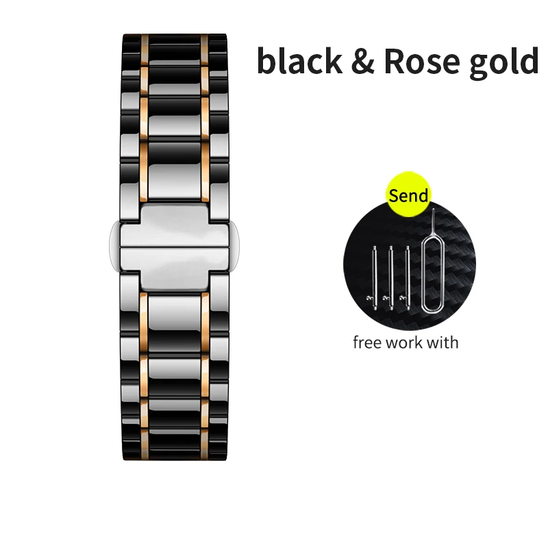 black and rose gold 20 мм 22 мм керамический ремешок для часов AMAZFIT Pace/Amazfit Stratos 2 Смарт-часы/Amazfit Bip часы высокого качества керамический ремешок - Цвет ремешка: black and rose gold