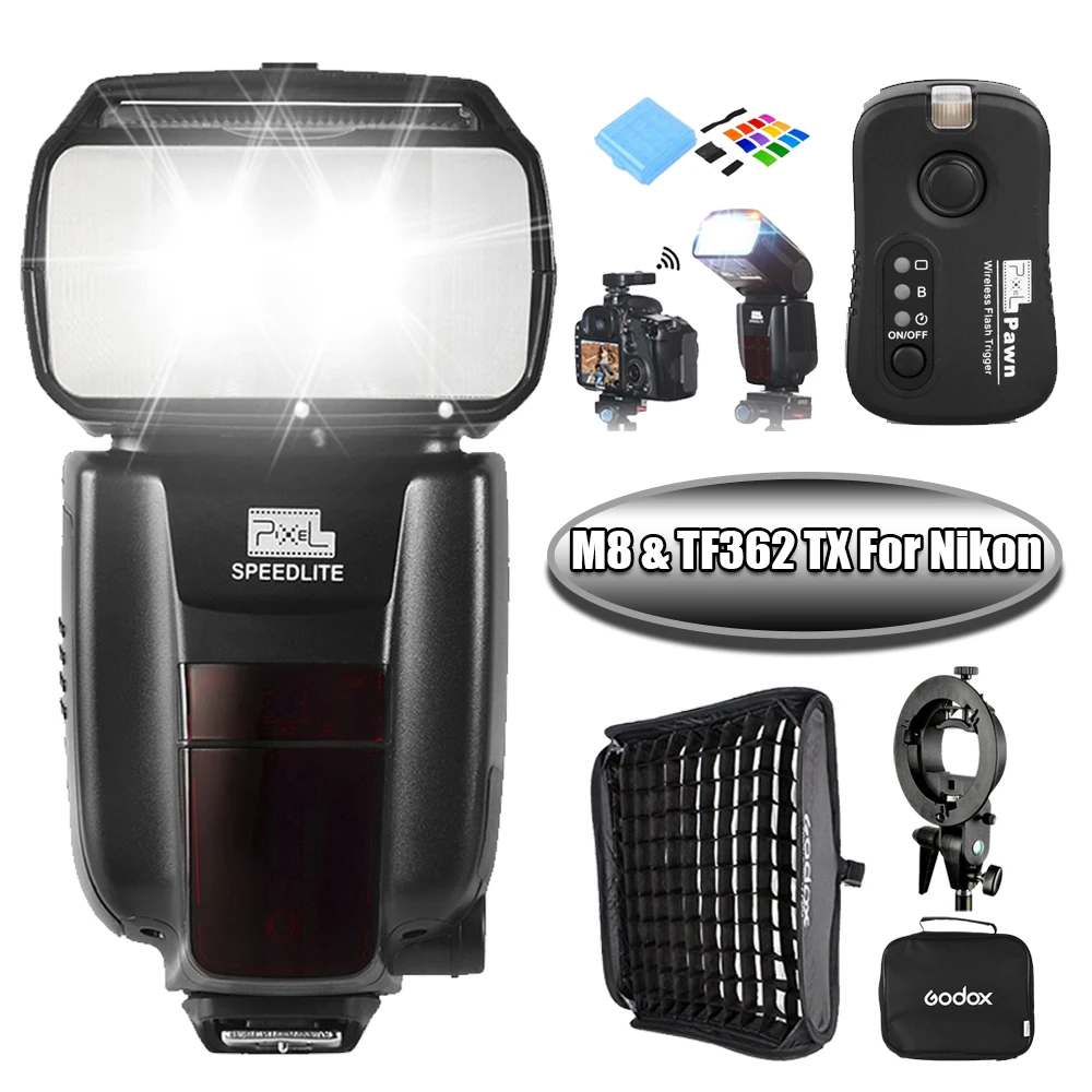 PIXEL M8 ЖК дисплей Вспышка Speedlite с TF 362 вспышка триггера и Godox 60 см х софтбоксы для